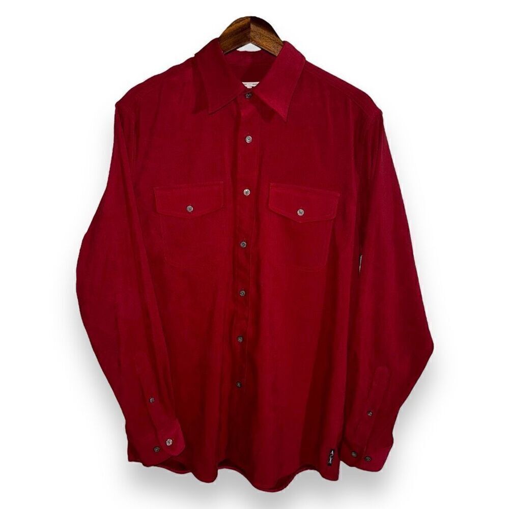 Armani Exchange Crimson Red Sueded Button Up Shirt Size M